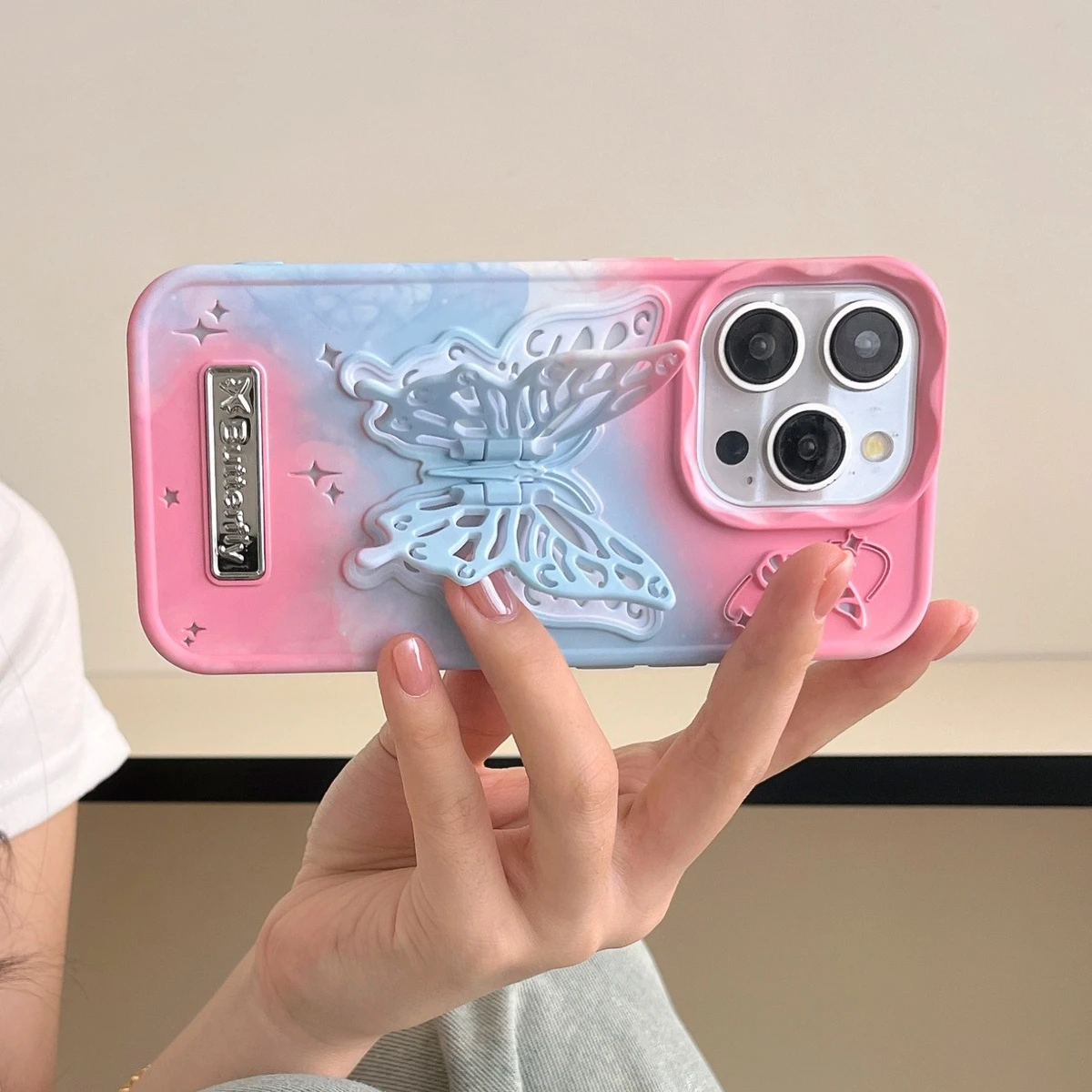 3D borboleta água adesivo, halo dye gradiente telefone caso, à prova de choque capa dura para iphone 15, 14, 13, 12, 11 pro max, mais