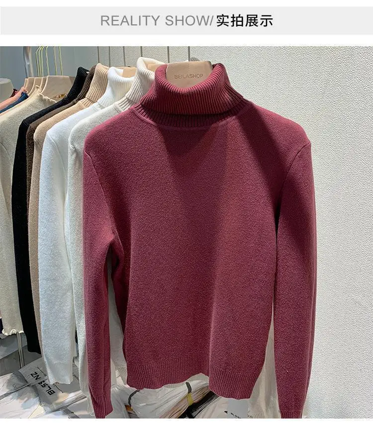 2025 New Thicken High Collar Pullover Women's Sweater Top Winter Warm and Soft Solid Color Inner Wear Bottoming Shirt