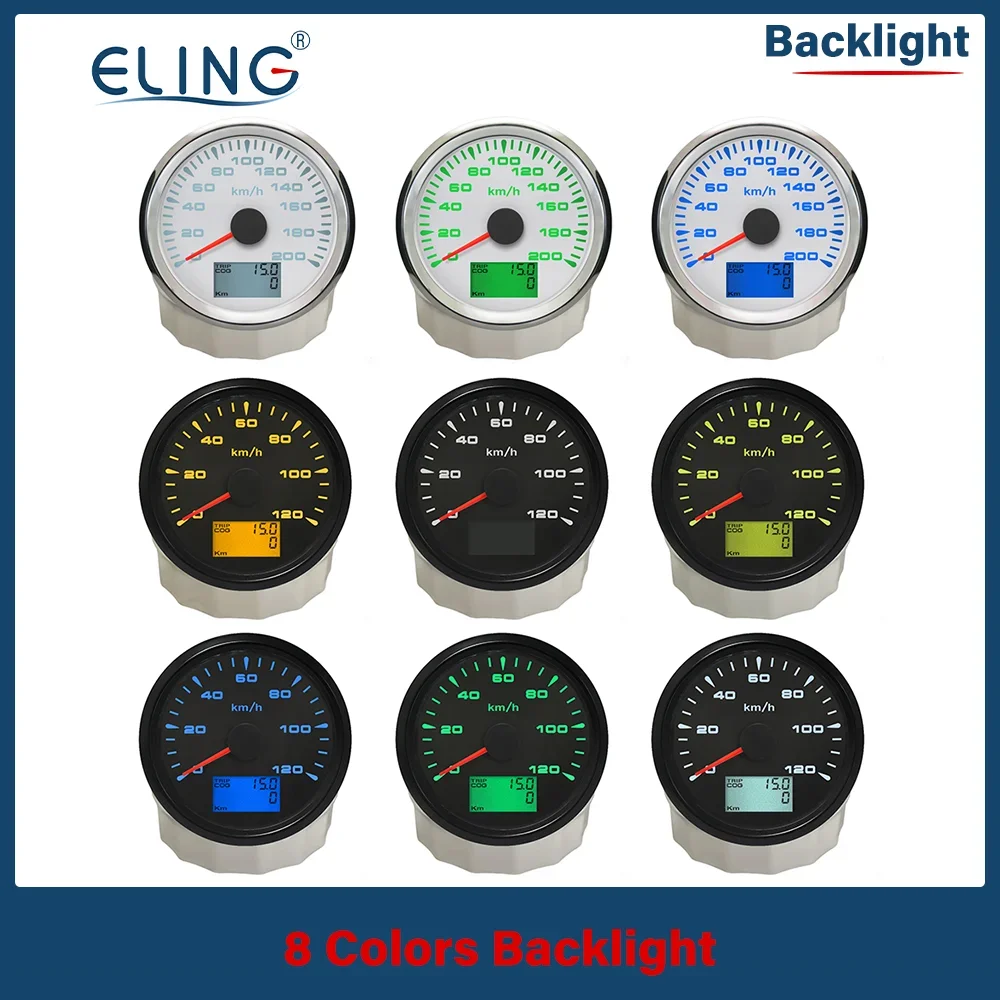 

ELING 85mm 0-120km/h 0-200km/h GPS Speedometer ODO Gauge with 8 Colors Backlight for Car Truck Motorcycle Marine Boat Buggy