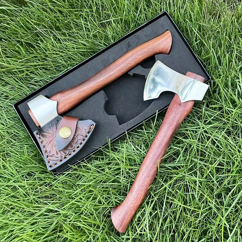 Hacha de camping TRSKT para exteriores, hachas tácticas, regalo para hombre, mango de madera con funda de cuero, envío directo.