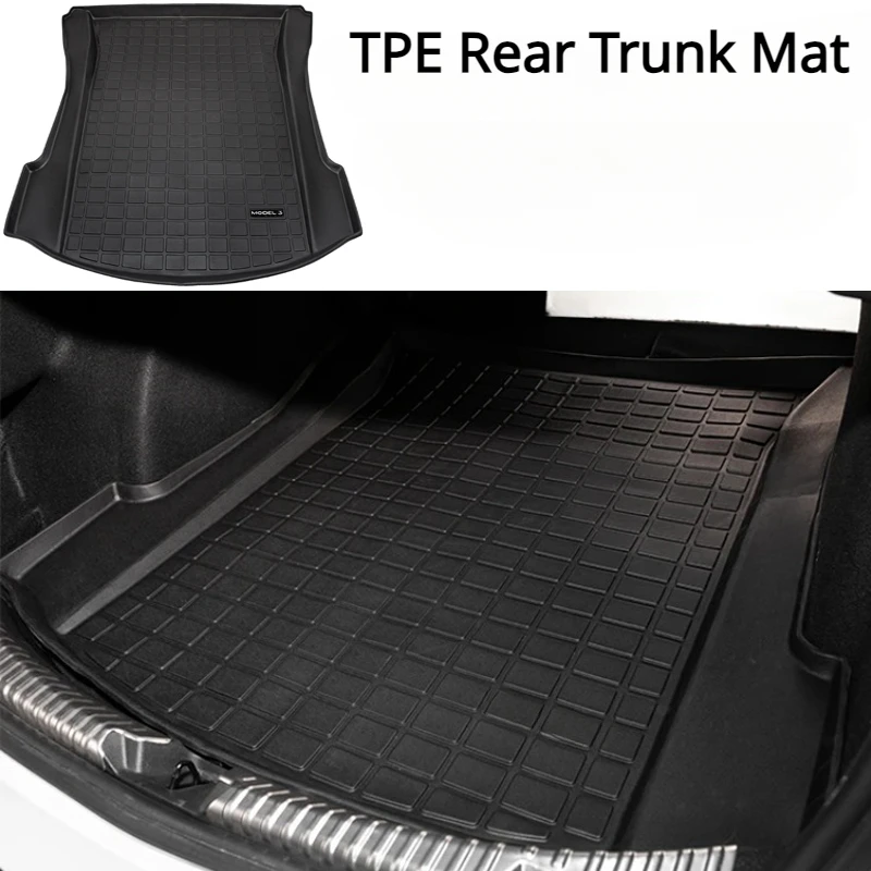 For Tesla Model 3 Y 2023 Rear Trunk Mat TPE Storage Box Pads Cargo Liner Pad Waterproof Wearable Protective Mat Car Accessories