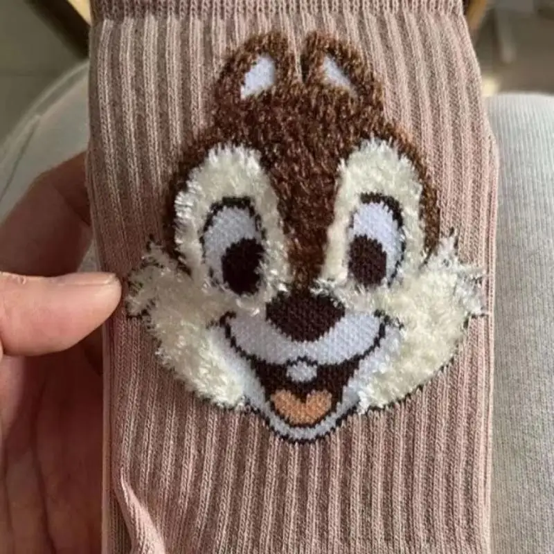 New Disney Anime Cartoon Kawaii Chip Dale Pure Cotton Socks Middle Tube Autumn Winter Plush Socks Ventilate Girl Brithday Gifts