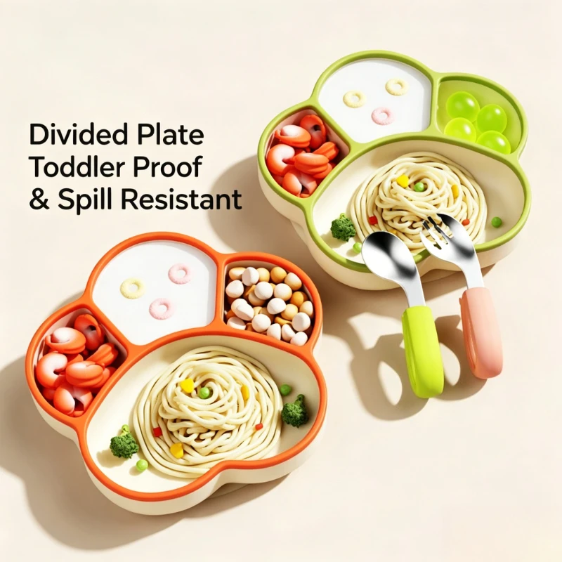 hot-selling-baby-plate-grid-bear-claw-silicone-bowl-baby-self-eating-training-plate-children's-suction-cup-tableware