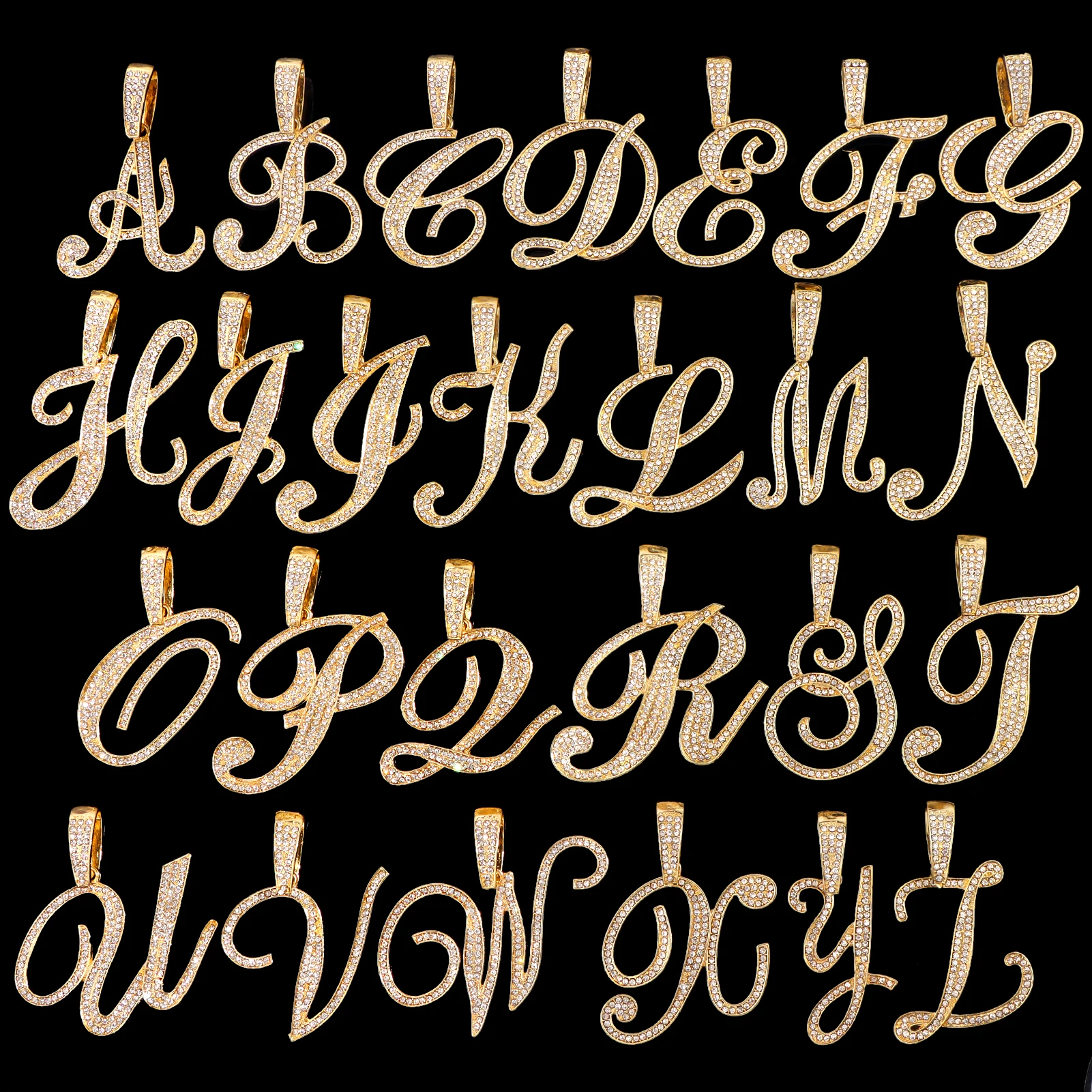 Flatfoosie Iced Out A-Z Cursive Letter Kristall Kette Halskette für Frauen Bling Strass Initial Choker Halskette Hip Hop Schmuck – Detail 2