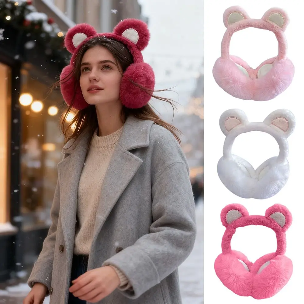 Penutup Telinga Beruang Fashion, Dapat Dilipat, Anti-Dingin, Penghangat Telinga, Penutup Telinga Tebal untuk Wanita dan Gadis