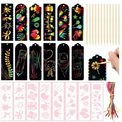 24 Pcs Scratch Bookmarks Rainbow Colored Magic Scratch Paper DIY Bookmark Crafts for Kids Painting Card Educational Drawing Toy