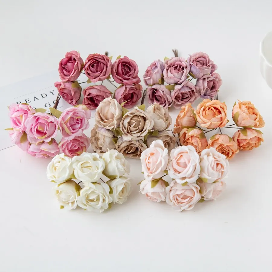 12Pcs Künstliche Blumen Hochzeit Mini Bouquet Kranz Scrapbooking für Home Weihnachten Decor Diy Urlaub Zubehör Seide Tee Rose – Detail 12