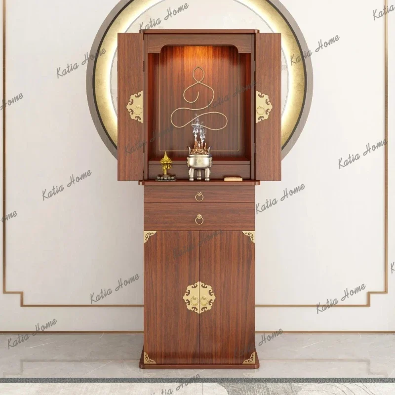 PG new Chinese casket vertical cabinet with door God of Wealth offering table Household Buddha statue placement table
