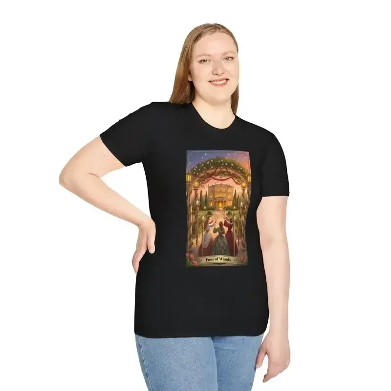 Four of Wands Tarot Card Art T Shirt reunion celebrations parties weddings