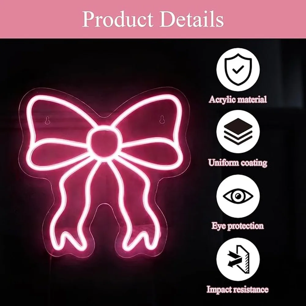 LED Neon Bow Light Dual Color Pink White Versatile Decoration Piece Bright Illumination Festival