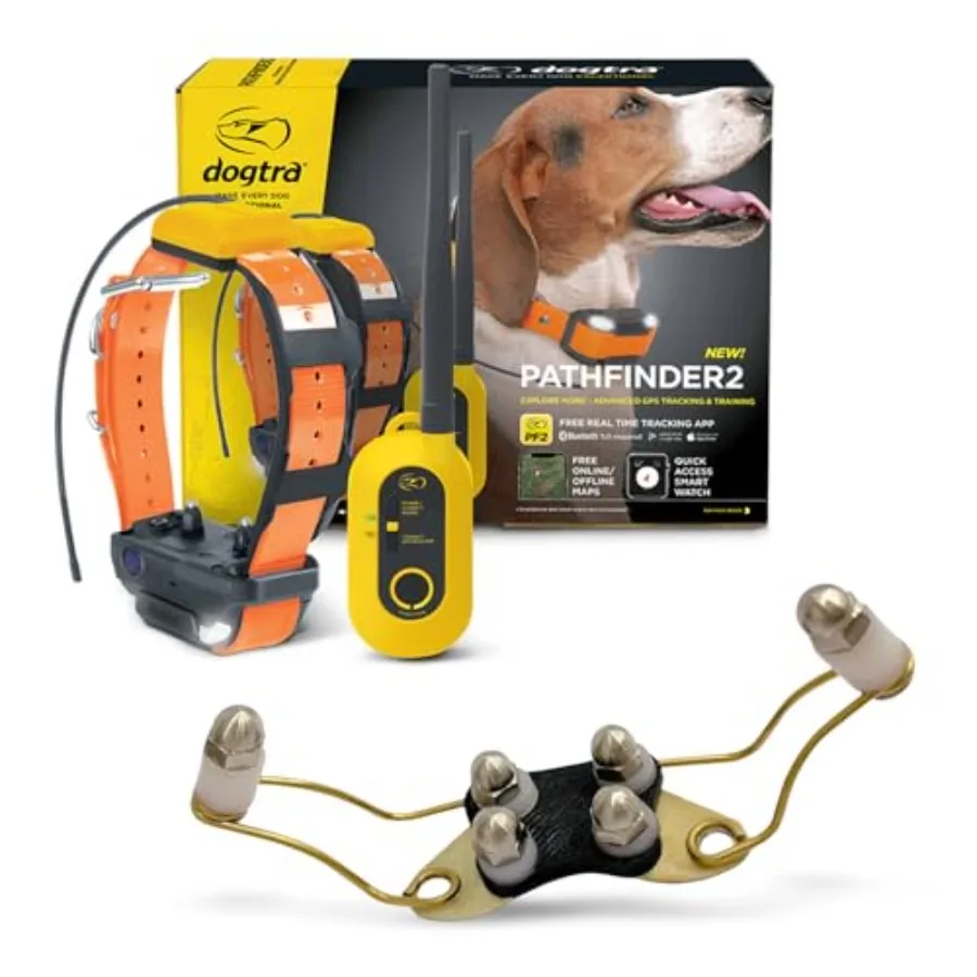 

Pathfinder 2 GPS Tracker e Collar + Titanium Enhanced Contact 9 Mile LED Light No Monthly Fees Waterproof Smartwatch Control Sa