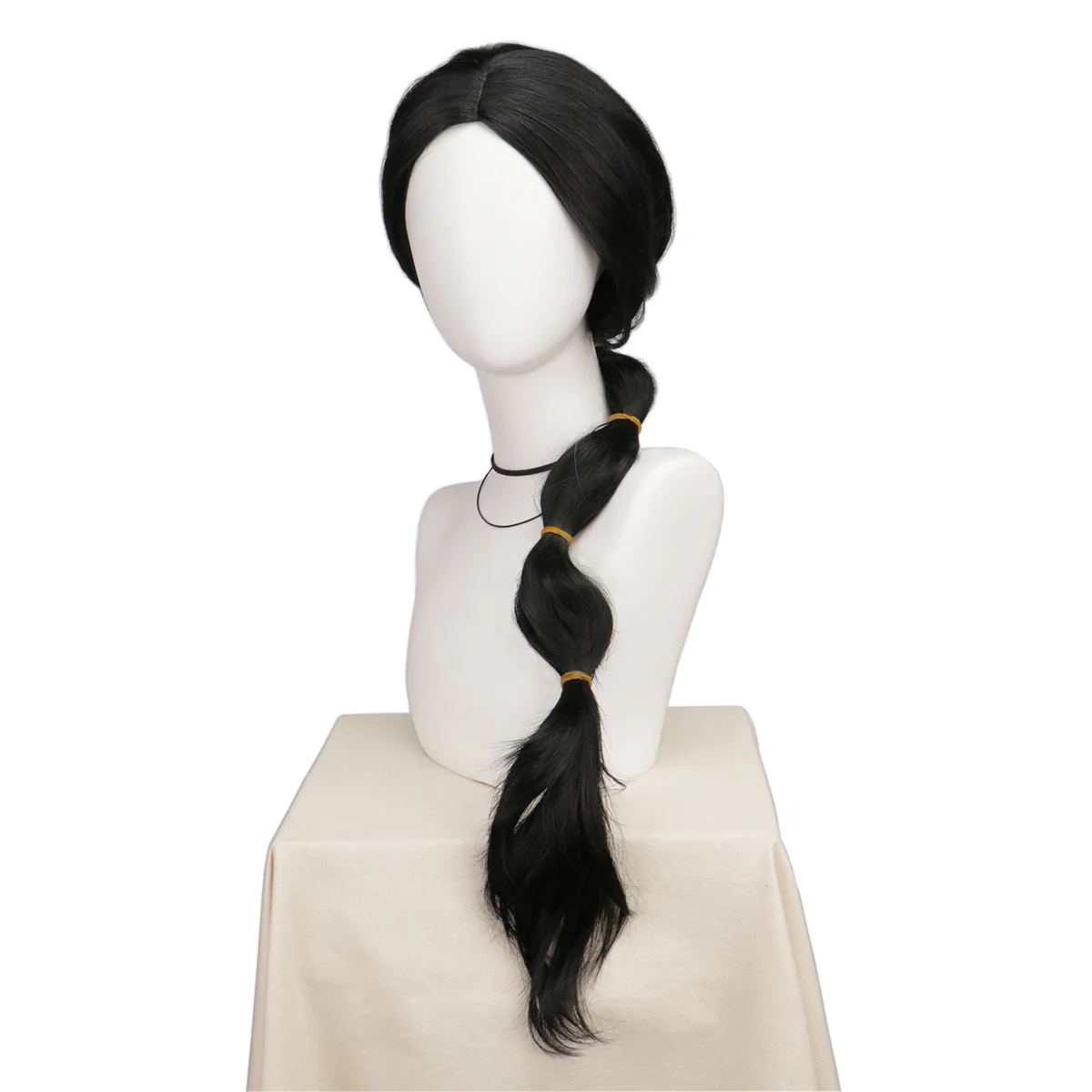 애니메이션 알라딘 가발 코스프레 자스민 블랙 웨이브 코스프레 가발 파티 합성 헤어 의상 소녀용