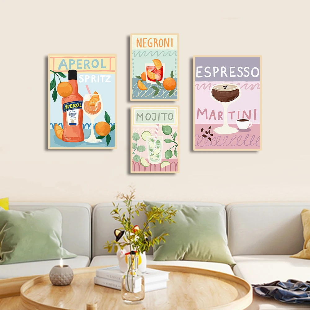 

Cocktail Color Block Hand Mojito Wall Art Canvas Painting Nordic Posters And Print Abstract Wall Decor For Home Decor Unframed