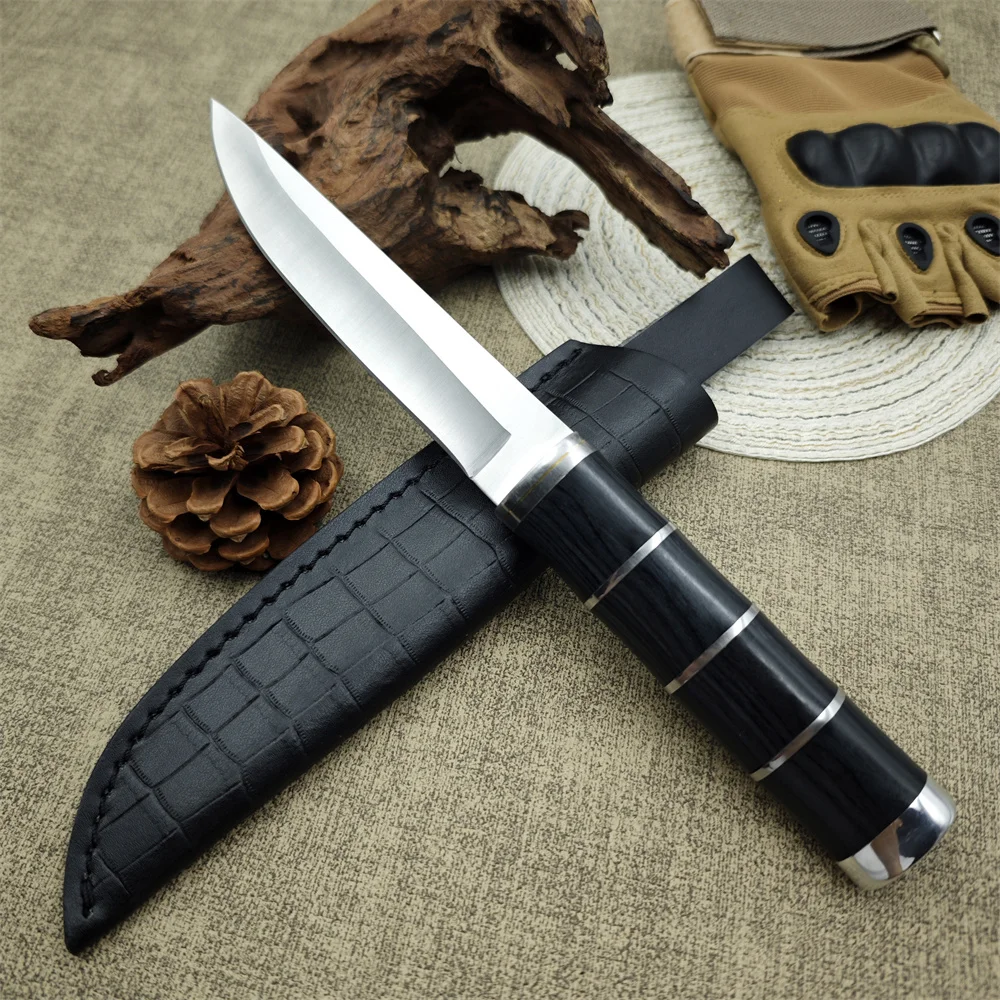 

Тактический охотничий нож с лезвием из стали 7Cr13MoV и рукоятью из черного дерева, карманный нож для выживания в дикой природе и кемпинга