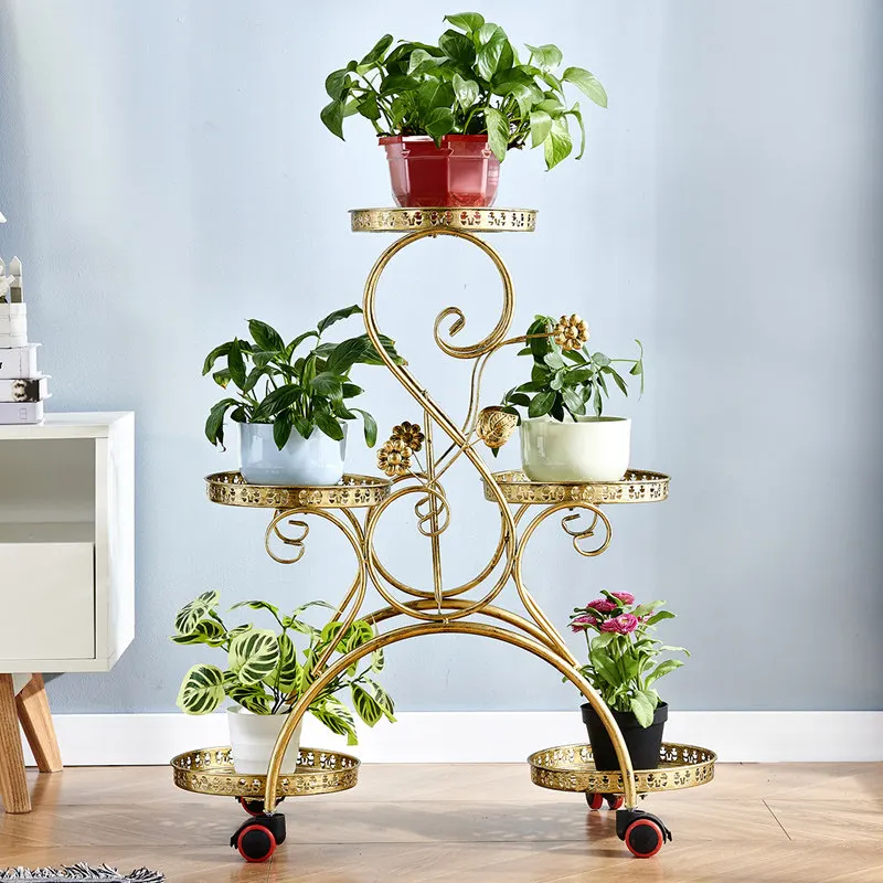 em-floor-standing aesthetic plant shelves Metal stable wheeled movable flower stand small portable estantería plantas furniture-