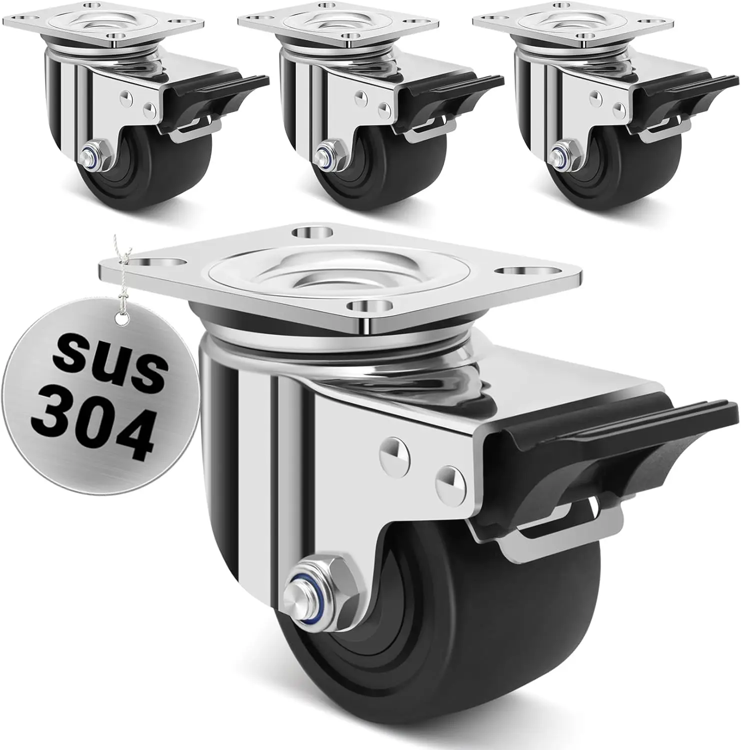

3 Inch Heavy Duty Stainls Steel Low Gravity Casters, SUS 304 Industrial e Stainls Steel Caster Wheels Brak