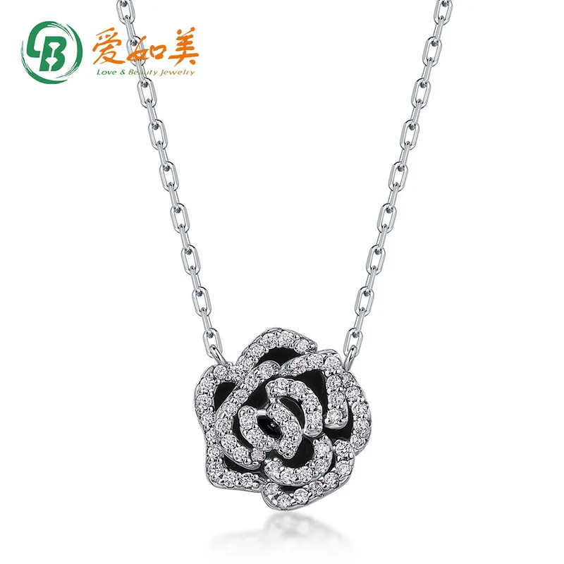 

New Full Diamond Rose Necklace 18K Gold PT950 Platinum Silver Plated 7-Layer Gold Black Enamel Flower Necklace