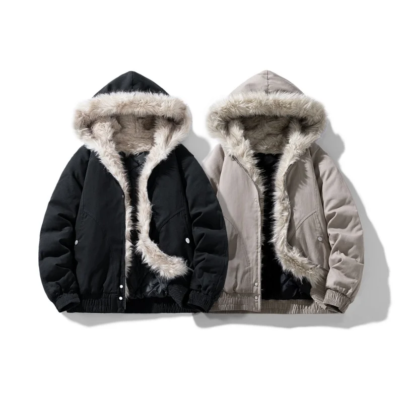 

Men's Outdoor Cycling Jacket Winter Wool-neck Cotton-padded Jacket Men's Casual Overcoat Hooded Couple's Winter Versatile Jacket