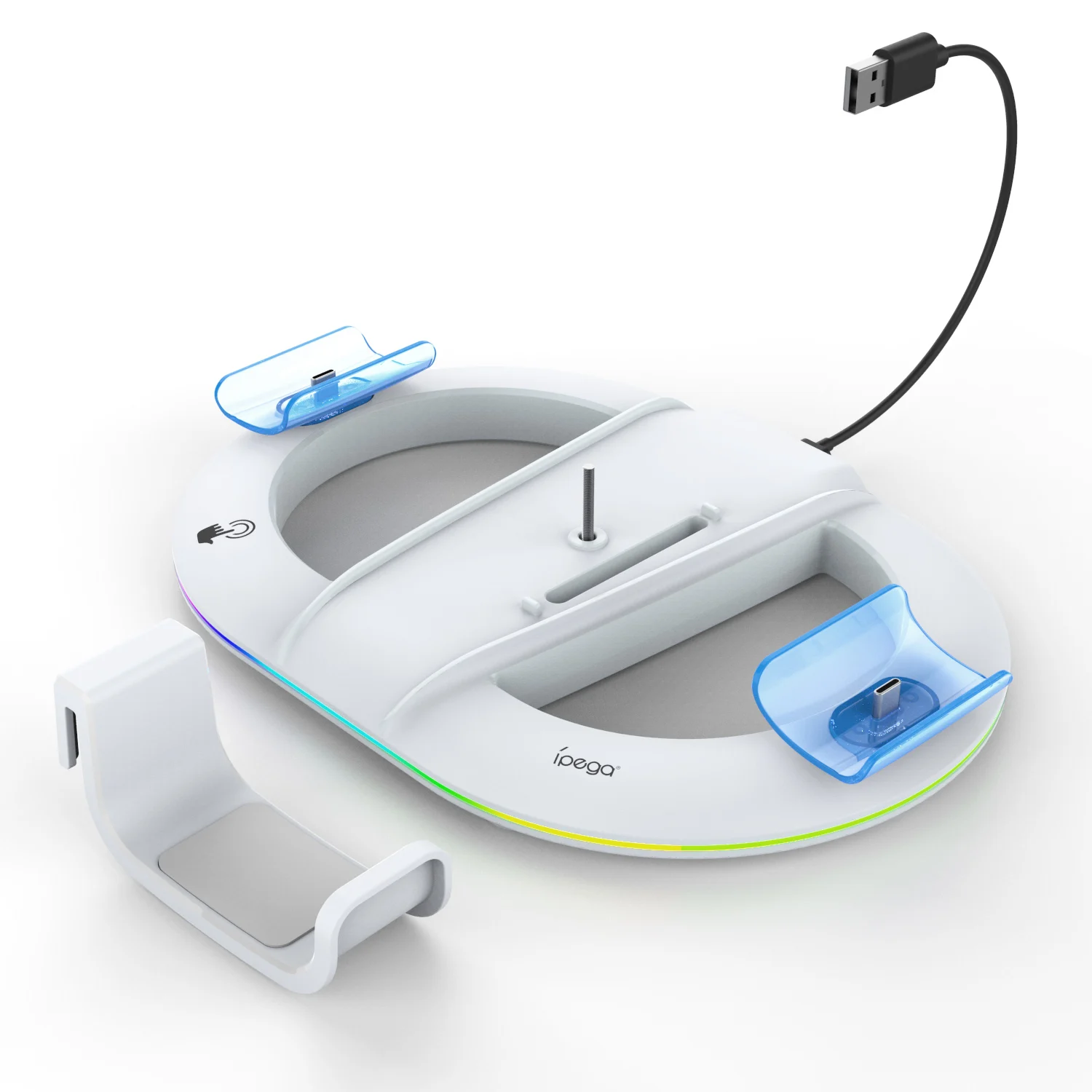 IPEGA Vertical Stand PG-P5S045 for PS5 Slim/Pro,Multi-Function Dock with RGB Lighting, Headset Hook & Dual Controller Charging