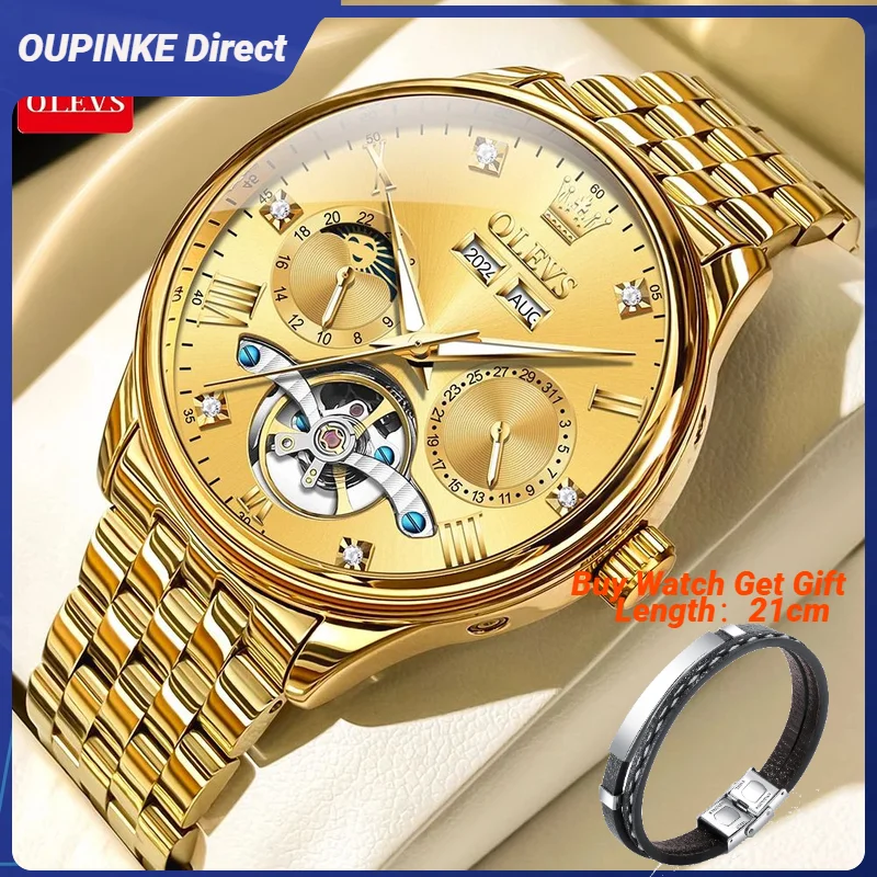 

OLEVS 7023 Men's Watches High End Multifunctional Watch Dual Calendar Display Moon phase Wristwatch Man 2024 NEW Hand Clock