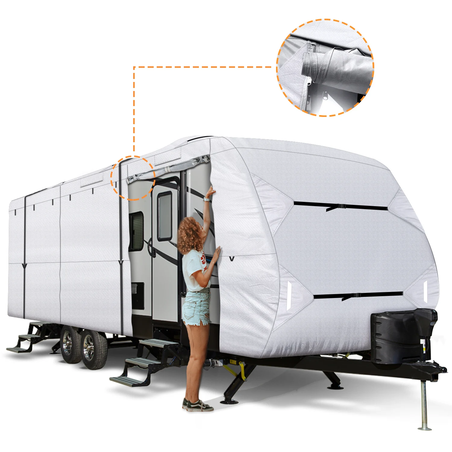 

RV Waterproof Travel Caravan Cover Durable UV Protection Motorhome Breathable Travel Trailer Cover