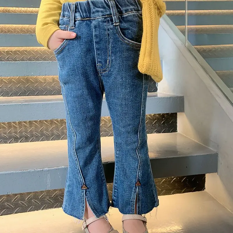 Girls' Jeans for Spring Summer Autumn New Style, Stylish Baby, Little Girls' Long Pants, Children's Korean Split Flared Pants