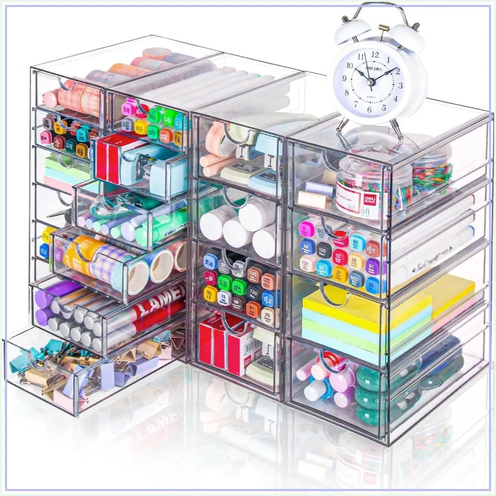 20 Drawer Acrylic Organizer, Clear Desk Storage for Office, Art & Craft Supplies, 4 Sets