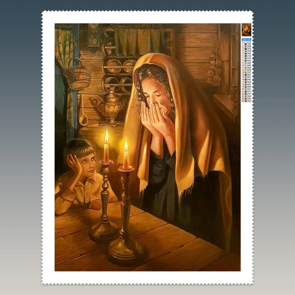 

Jewish 5D Diamond Painting Hanukkah Light a Candle Mural DIY Diamond Embroidery Living Room Bedroom Decor Hand Art Gift