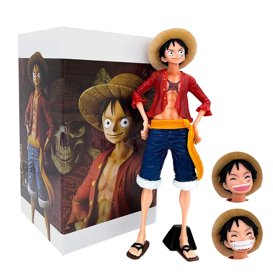 Heißer Anime One Piece Actionfigur: Selbstbewusster, lächelnder Luffy mit drei wechselbaren Gesichtern – Sammlermodell, Geschenk, Kinderspielzeug, Auto- und Schreibtisch-Deko