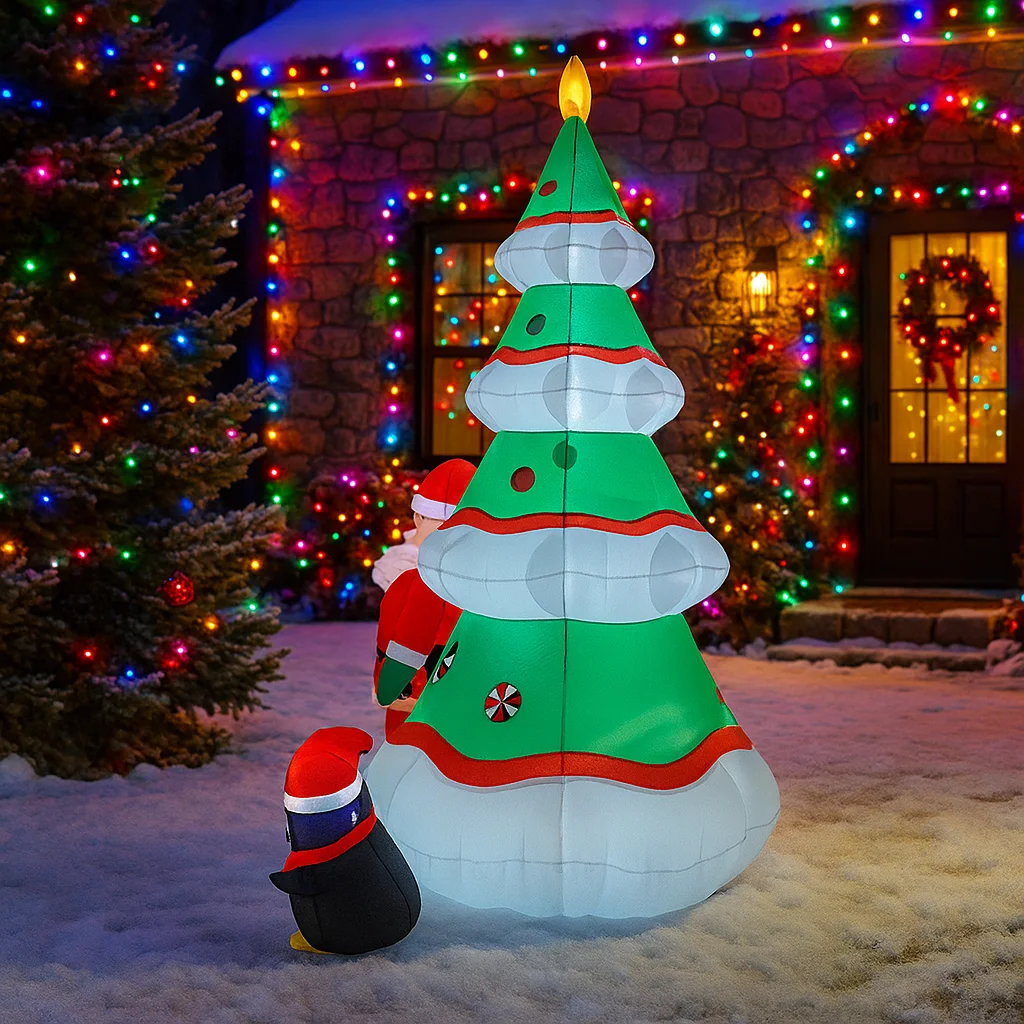 2.1M/6.8FT Christmas Decorations Inflatable Toy Santa Claus Tree Penguin Home Yard with LED Light Party Christmas Decor Toy