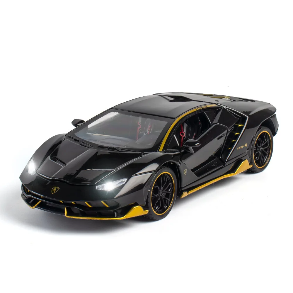 1:24 lambor lp770 revuelto modelo em miniatura diecast liga carro esportivo brinquedos com luz sonora puxar para trás portas abertas veículo menino presente
