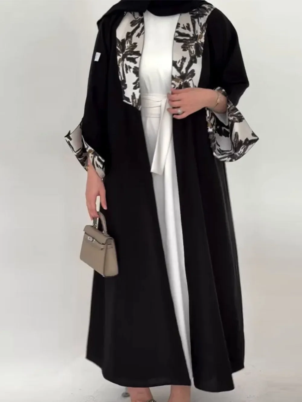 Moslim Abaya Vrouwen Print Vest Lange Trenchcoat Eid Marokko Windjack Patchwork Bovenkleding Saudi Arabische Ramadan Overjas 2025