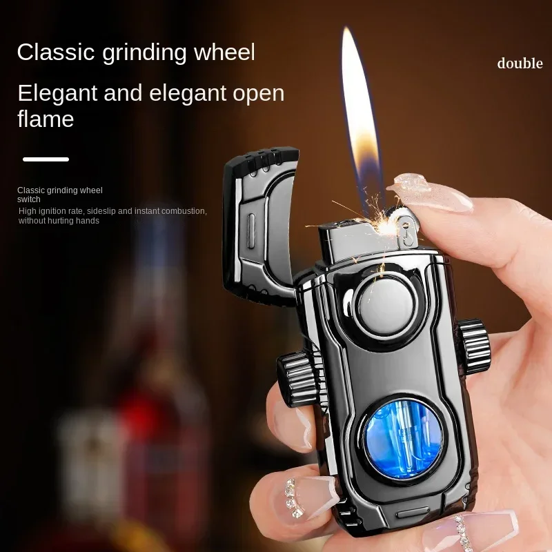 Gyroscope Clock Metal Windproof Cigar Cigarette Lighter Jet Torch Gas Two Types Flames Lighters Smoking Accessory Gadgets for Me