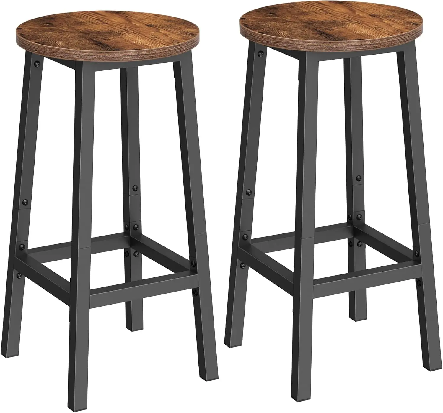 

Set of 2 Industrial Bar Stools, Steel Frame, 25.2 Inch Tall for Kitchen Dining, Easy Assembly in Rustic Brown and Black