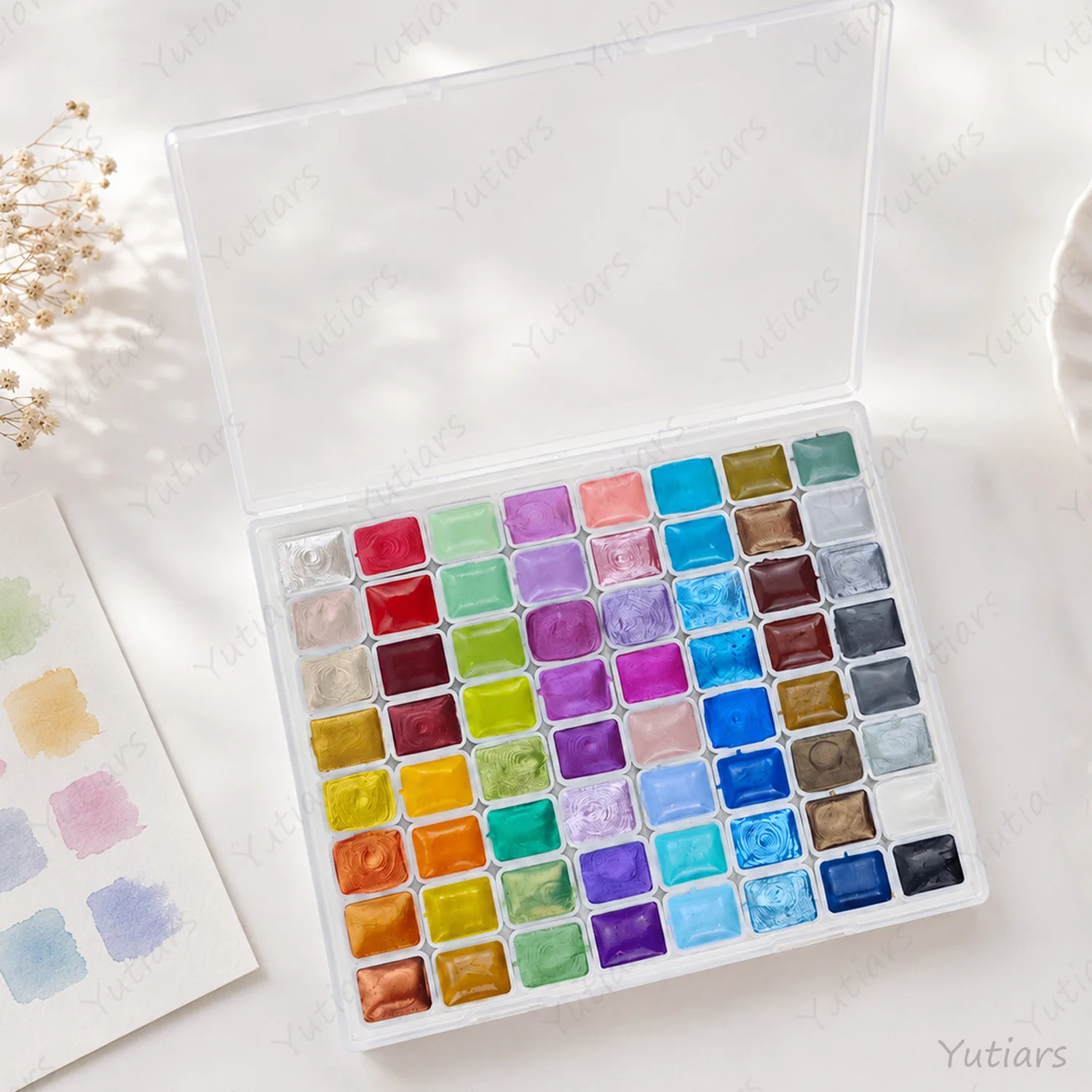 64 Color Pearl Watercolor Palette, Solid Shimmer Paint Set with Rich Pigments for Art, Cards, Scrapbooking, Crafts and Illustrat