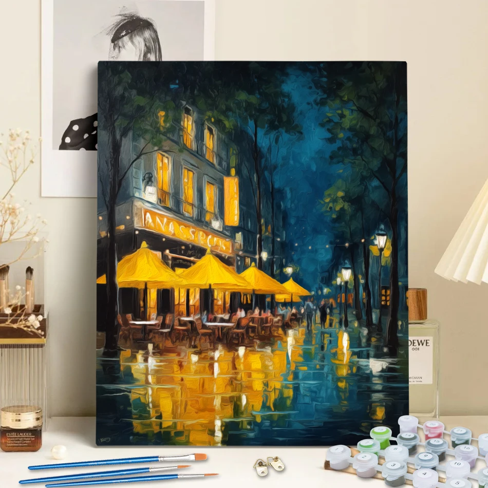 RUOPOTY الطلاء بالأرقام الفن التجريدي ليلة المدينة المشهد الفني الفنون الحرف إطار الصورة اللوحة الزيتية الرقمية هدية العمل اليدوي #2