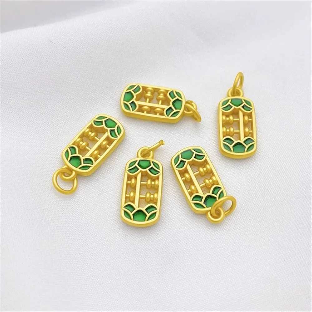 Colgante de ábaco pequeño verde con forma de gota de oro antiguo, suministros de joyería DIY, cuentas para collar, pulsera, accesorios artesanales