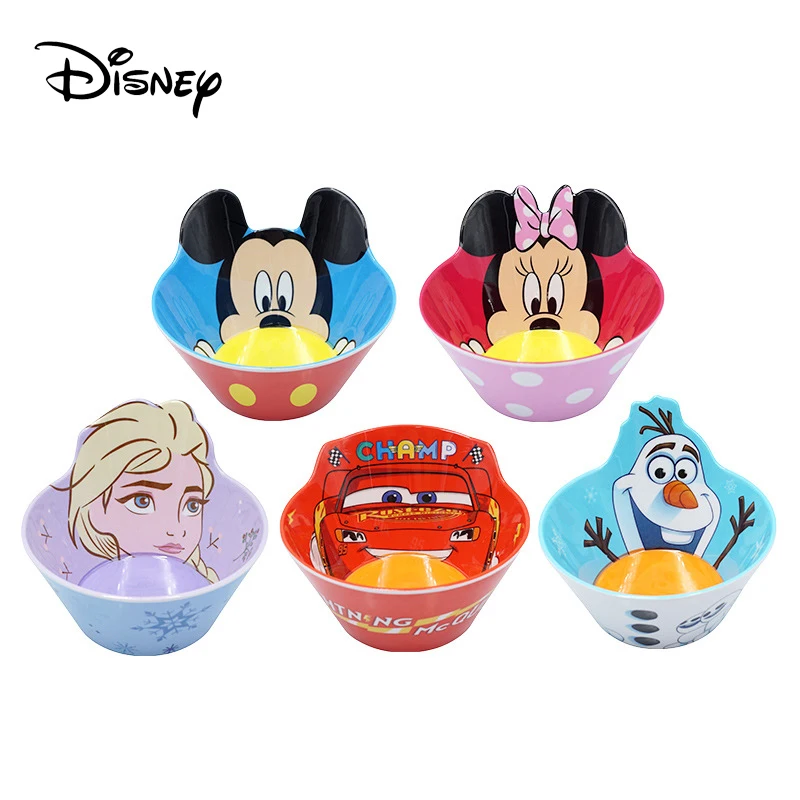 Plato de Silicona para Niños con Dibujos Animados de la Princesa Elsa y Olaf, Mickey, Minnie, Daisy, Stitch y McQueen, y Tazón de Melamina para Alimentación de Bebés