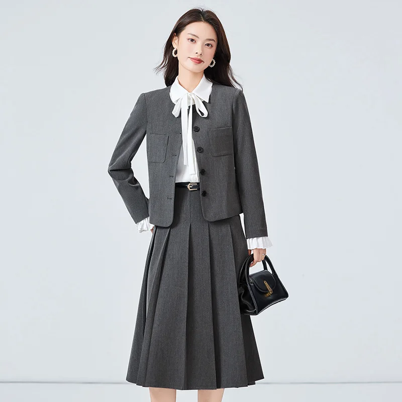 ZJYT Autumn Fashion Women\'s Two Piece Set Long Sleeve Jacket with Skirt Korean Style Blazer Suits Office Work Outfit Dress Sets