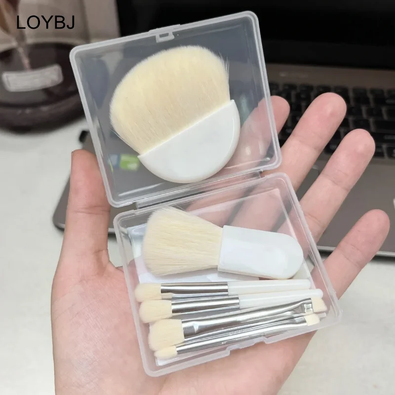 LOYBJ 6pcs Mini Makeup Brushes Set Portable Cosmetic Brush Powder Foundation Blush Eyebrow Eyeshadow Detail Blending Brush Box