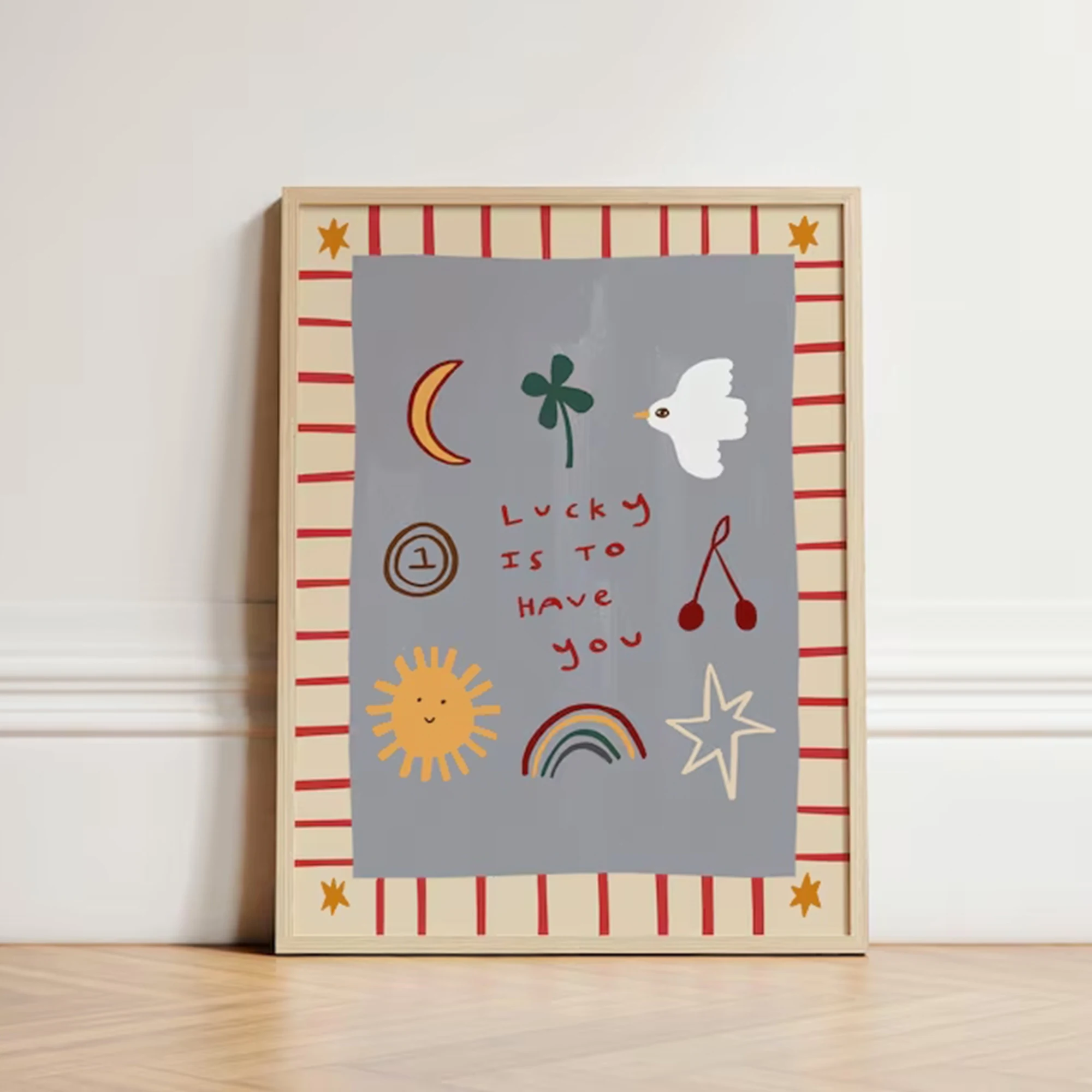 Cartoon Lucky To Have You Quotes Wall Art Print Canvas Painting Poster Picture For Living Room,Bedroom Home Decor