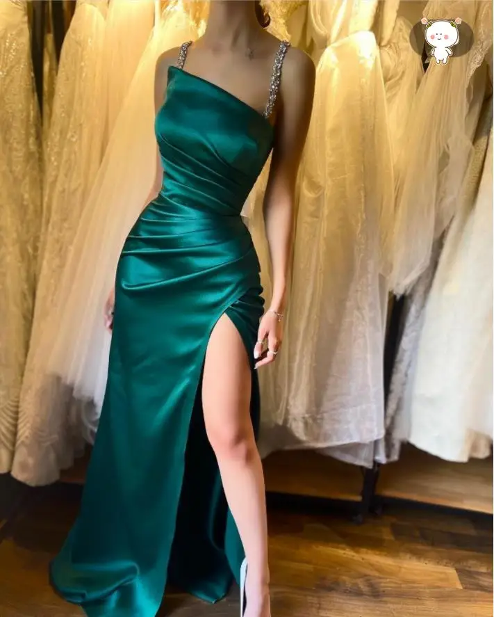 

Sheath Green Slit Prom Dresses Sweep Train Evening Dress Wedding Guest Dress Abendkleider Robes De Soirée