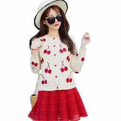 Makuluya Autumn Spring Women Sweater Cherry Embroidery Pattern All-Match Jacket Coats Long Sleeve Short Knitting Cardigans L6