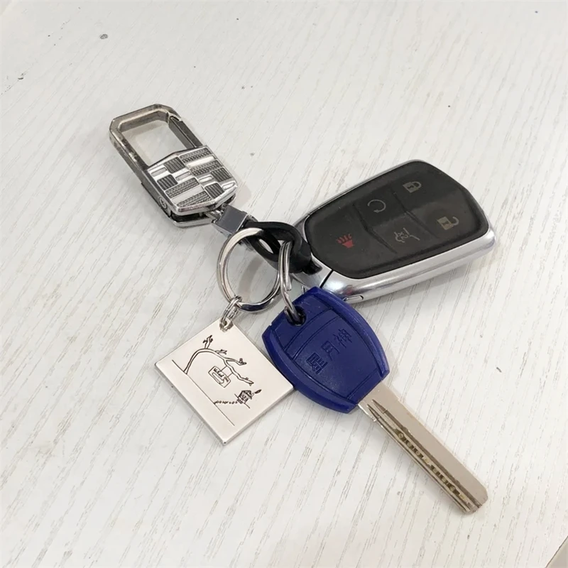 Dainty Custom Children Cartoon Drawing Cut Pendant Key Chain Stainless Steel Logo Photo Keychain Kids Memorial Gift Accessories