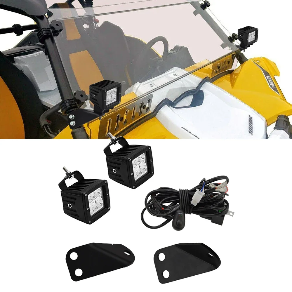 

For Yamaha YXZ 1000R 2016-2024 Front Side Pillar Mounting Brackets and 3 Inches LED Cube Light Pod with Wiring Kit