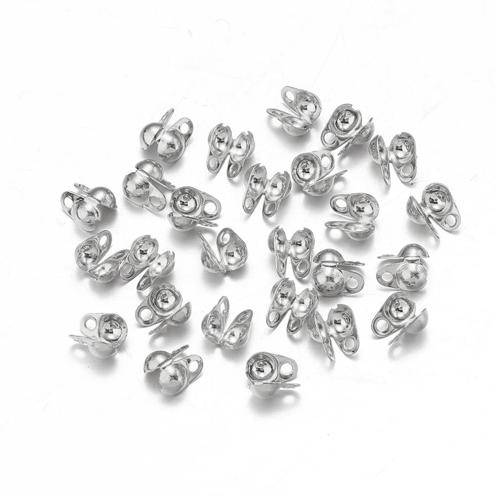 50pcs Stainless Steel  Beads Ball Chain Connector Clasp Crimp End Beads For DIY Bracelet Necklace Chains Jewelry Making Supplies