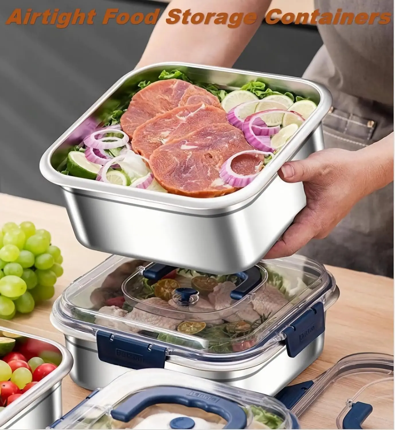 Stainless Steel Airtight Fresh Keeping Box, Leakproof Bento for Work & Fruit, Stackable Fridge Container, Microwave Safe