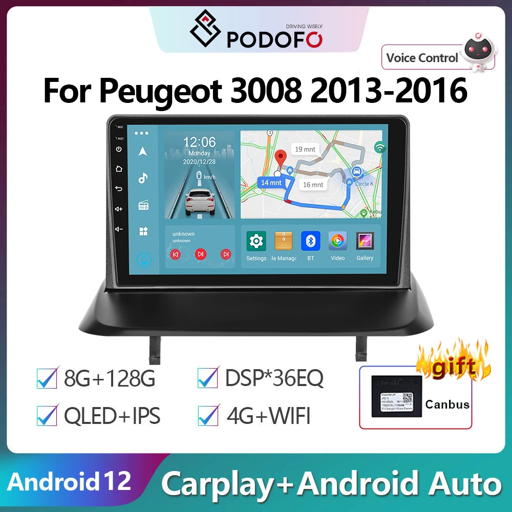 

Podofo 2Din Android Car Radio Multimidia Video Player For Peugeot 3008 2013-2016 GPS Navigation Carplay Auto Stereo Head Unit