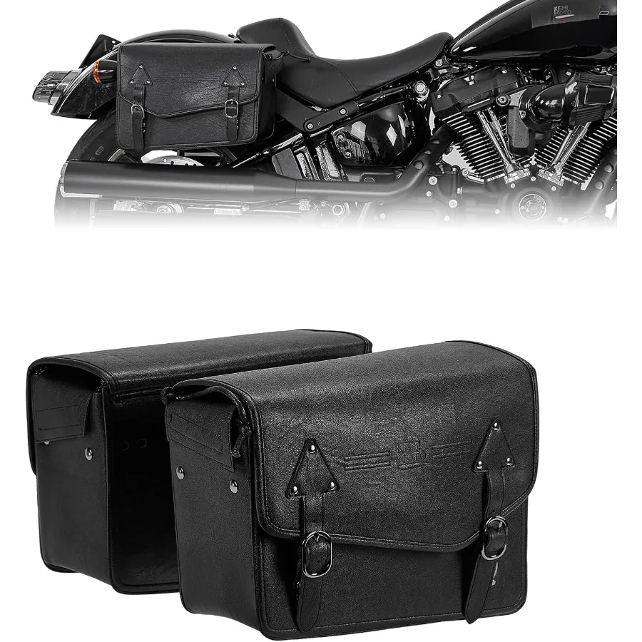 

24L Motorcycle Saddlebags with Integrated Turn Signal Moving Backwards for Softail Sportster Dyna Models Durable PU Leather Lug