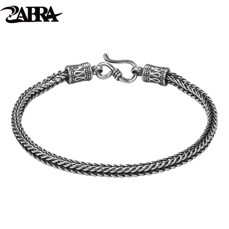 ZABRA S925 Silver Chopin Knitted Bracelet for Men's Retro Thai Silver Pippy Handsome Jewelry